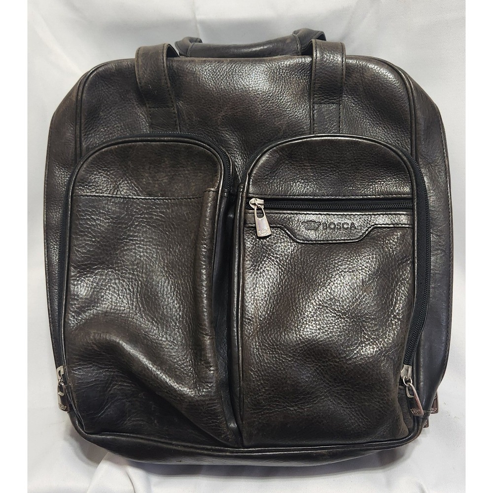 VTG Bosca Mens Dark Brown Pebbled Leather Briefcase Travel Bag Organizer Case